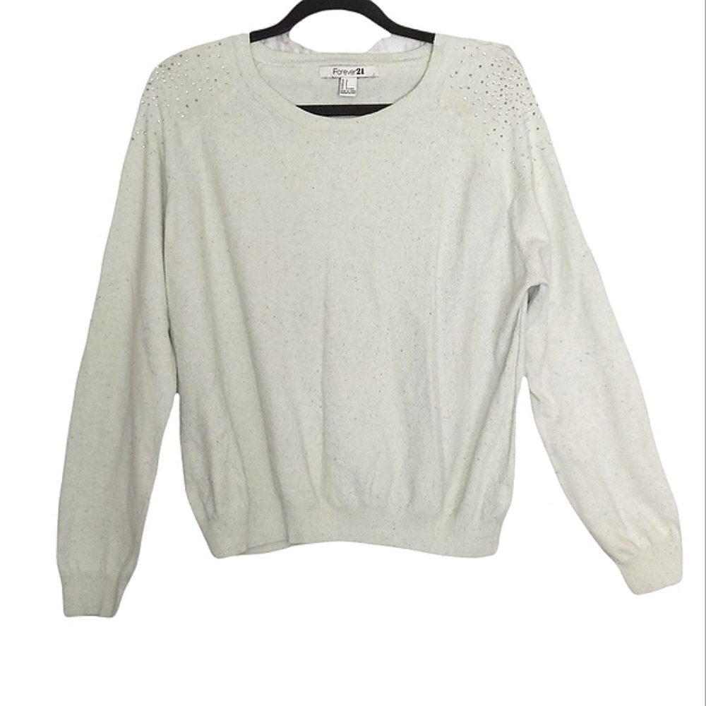 Forever 21 Mint Speckle Rhinestone Sweater size L
